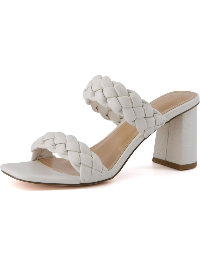 Women's Cream Braided Block Heel Sandals With Square Toe Irine Chunky Heel
